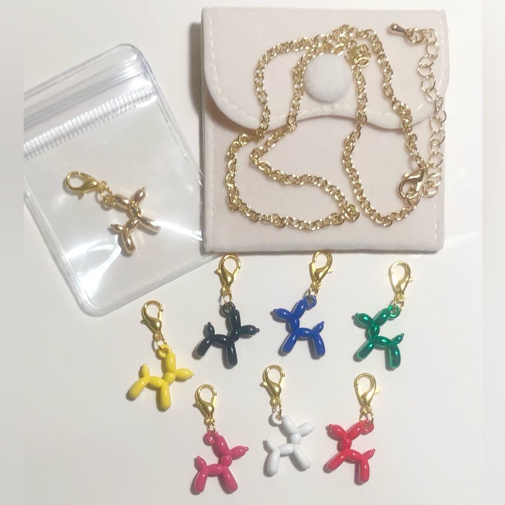 🐾♥️New Gold-Tone“Balloon Dog”Mix & Match Removable Lobster Claw Charm Necklace🐾
